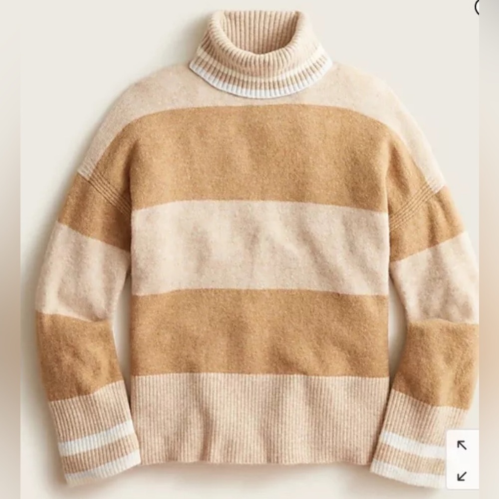 J.Crew Womens XL Oversized Alpaca Wool Turtleneck Sweater Stripe Neutral Cozy - Picture 15 of 15